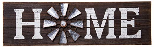Home Windmill Wood Rustic Sign - Country Home Wall Décor - 23.5 x 7 Inches