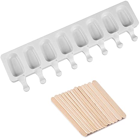 MOTZU Ice Cream Bar Mold, Silicone Ice Pop Mold Popsicle Molds,DIY Ice Cream Maker with 50pcs Wooden Sticks ，Classic Oval,Non Stick (Classic Oval)