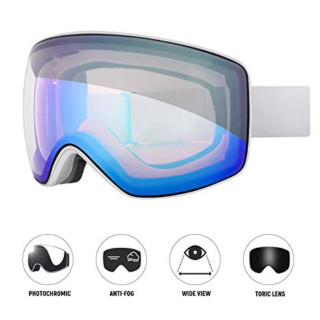 Unigear Skido X3 Photochromic Ski & Snowboard Goggles, Anti-Fog Toric Lens Snow Goggles for Men, Women & Youth - 100% UV Protection