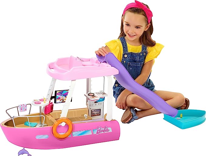 Barbie Toy Boat Playset, Dream Boat with 20  Pieces Including Pool, Slide & Dolphin, Ocean-Themed Accessories