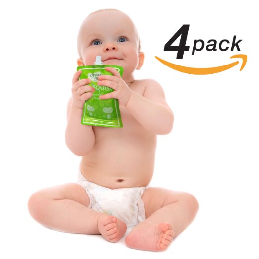 HB Reusable Food Pouch Easy Clean No Leaks For Baby Toddler Kids 4-Pack