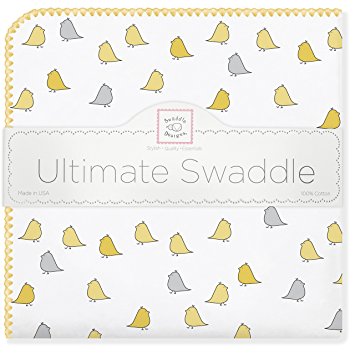 SwaddleDesigns Ultimate Swaddle Blanket, Made in USA, Premium Cotton Flannel, Yellow Jewel Tone Little Chickies