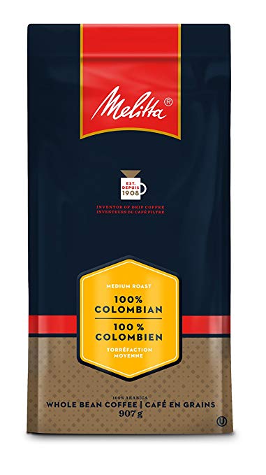 MELITTA 100% Colombian Whole Bean, 100% Arabica Coffee Beans, Premium Coffee, Kosher Certified, 907 g