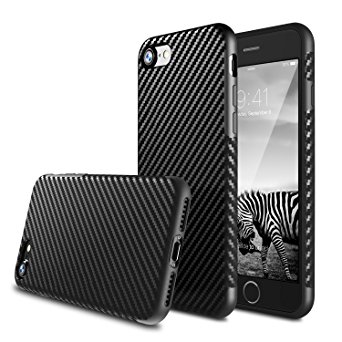 iPhone 7 Plus Case, BASSTOP Carbon Fiber Hybrid Rubberized Super-Slim Anti-Slip Grip Full Body Protector Cover Premium Flexible Soft TPU Case or Apple iPhone 7 Plus (Black 5.5")