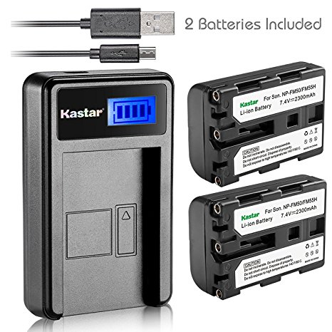 Kastar Battery (X2) & LCD Slim USB Charger for Sony NP-FM50 NP-FM55H & HC1 TRV280 TRV350 TRV250 TRV19 TRV22 TRV27 TRV33 TRV460 TRV140 TRV17 TRV340 TRV38 TRV480 TRV260 TRV138 TRV608 DVD101 DVD201 D1000