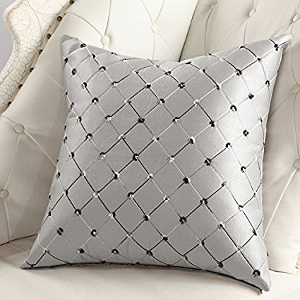 Home Sofa Bed Decor Multicolored Plaids Throw Pillow Case Square Cushion Cover Silver Gray