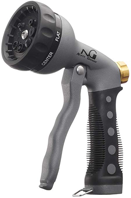 Nifty Grower Heavy-Duty Metal Garden Hose Nozzle - Water Hose Nozzle with 8 Adjustable Watering Patterns