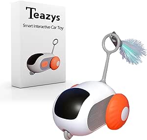 Teazys Cat Toy Tail 2.0,Smart Cat Toy with Features Like a Tail, Feather,Remote Control Cat Toys for Indoor Cats,USB Rechargeable (Orange)