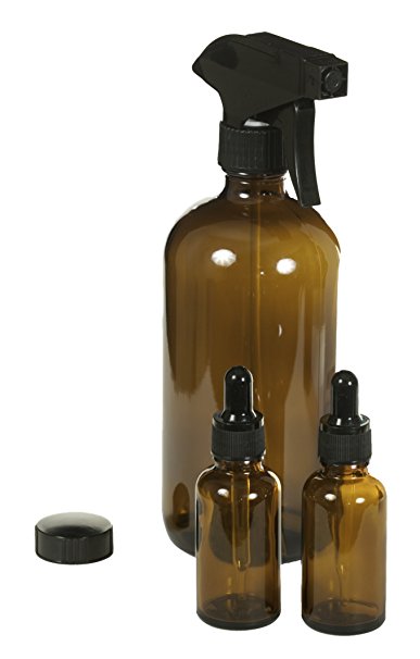 ESSENTIAL OILS STARTER DIY KIT Includes 16 oz Glass Amber Spray Bottle & 2 - 30ml Dropper Bottles to Create Your Own Lotion, Body Wash, Shampoo, Conditioner, Sunscreen or other All Natural Recipe