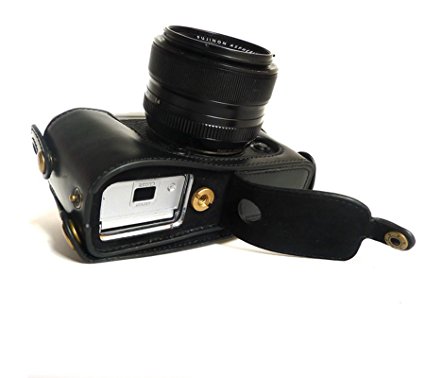 CEARI Camera Leather Half Case Bottom Case for Fujifilm XE1 XE2 Digital Camera   MicroFiber Clean Cloth - Black