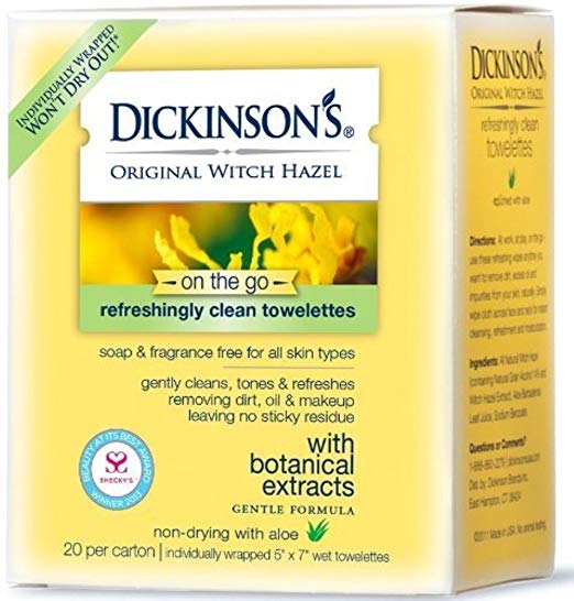 Dickinson's Witch Hazel Daily Facial Towelettes 20 Each (Pack of 4)