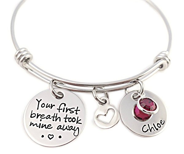 Adjustable Bangle Bracelet - Your First Breath Took Mine Away - Personalized Jewelry