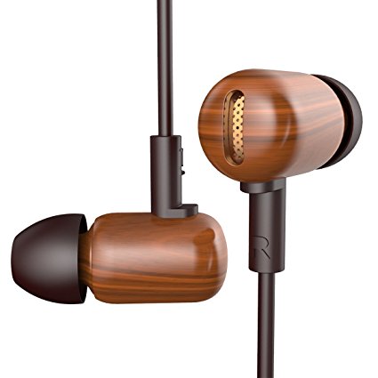 Wood Earbuds Headphones DZAT DF-10 Premium Genuine Real Wooden Hifi Stereo in Ear Earphone Noise isolating Headset with Mic and Remoto Control Ear Buds by Yinyoo Audio