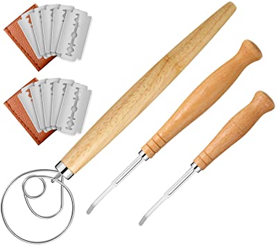 3 Pieces Bread Lame and Danish Dough Whisk Set, Bread Lame Slashing Tools with 10 Replacement Blades and 2 Leather Protective Cover for Homemade Bread Dessert Pastry