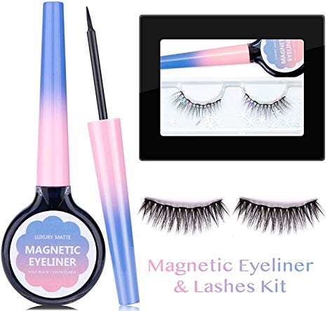 Magnetic Eyeliner and Lashes Kit, Waterproof Magnetic Liquid Eyeliner, Magnetic Eyelashes No Glue Natural Look with False Eyelashs Tweezers