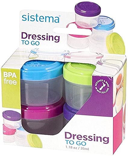 Sistema to Go Collection Salad Dressing Container, 1.1 oz./32.5 mL, Pink/Green/Blue/Purple, 4 Count