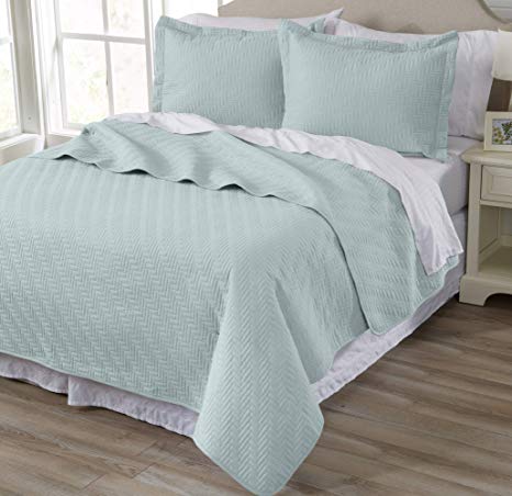 Home Fashion Designs 3-Piece Luxury Quilt Set with Shams. Soft All-Season Microfiber Bedspread and Coverlet in Solid Colors. Emerson Collection Brand. (Full/Queen, Won Blue)