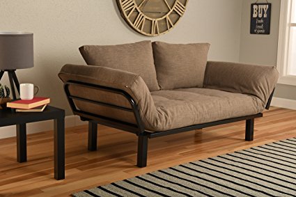 Best Futon Lounger Sit Lounge Sleep Smaller Size Furniture is Perfect for College Dorm Bedroom Studio Apartment Guest Room Covered Patio Porch (LIGHT BROWN STONE LINEN)