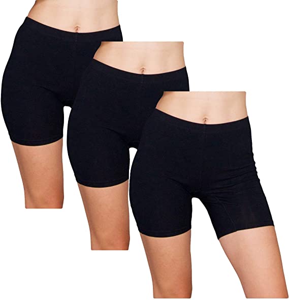 Emprella Slip Shorts | 3-Pack Black Bike Shorts | Cotton Spandex Stretch Boyshorts for Yoga