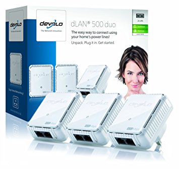 Devolo dLAN 500 Duo Add-On Powerline Adapter, Easy Ethernet Access Through Your Powerline (500 Mbps, 2 LAN Ports, Small, Compact and Unobtrusive Design, PLC Adapter, Ethernet) - White, Pack of 3
