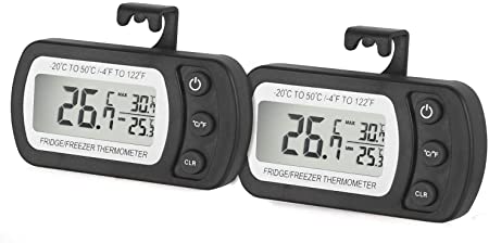 Refrigerator Fridge Thermometer Digital Freezer Room Thermometer Waterproof, Max/Min Record Function with Large LCD Display (Black-2 Pack)