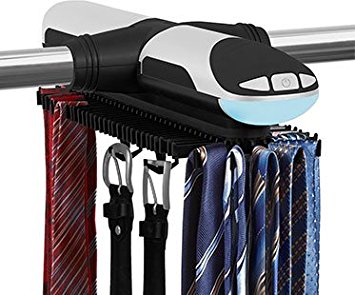 KOVOT 72 Hook Motorized Tie Rack and Belt Rack with Built in LED Lighting