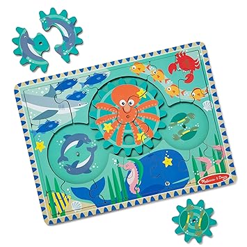 Melissa & Doug Wooden Underwater Jigsaw Spinning Gear Puzzle – 18 Pieces Wooden Puzzle for Toddlers and Preschoolers, for Boys and Girls Ages 3