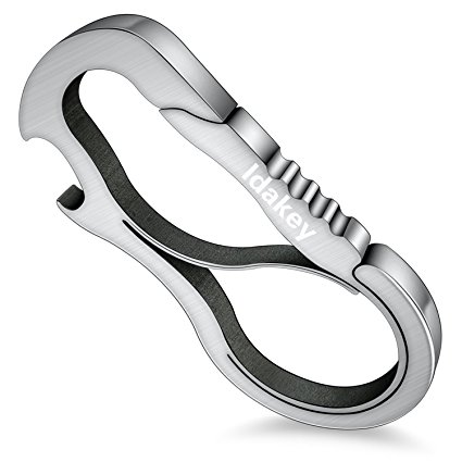 Idakey Full Stainless Steel Anti-lost KeyChain Carabiner Mutil Function Home Tool with Bottle Opener for Home Silver