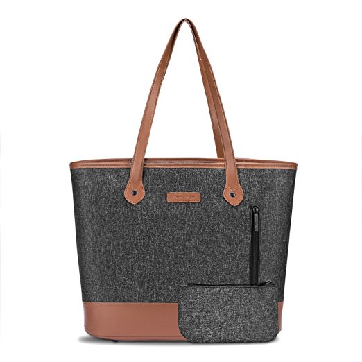 UtoteBag Women 15.6 Inch Laptop Tote Bag Notebook Shoulder Bag Lightweight Multi-pocket Nylon Briefcase Classic Casual Handbag (Black)