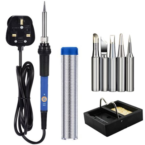 NIUTOP 60W 230V Adjustable Temperature Electric Welding Soldering Iron Repair Tool   5pcs Solder Iron Tips   Additional Solder Tube Stand and Sponge for Precision Welding/ Mobile Phones/ Computers/ Other Electric Products