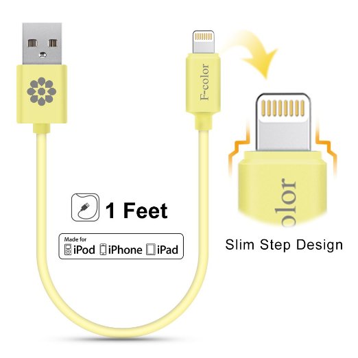 iPhone 5 Charger 1 Ft Short Lightning Charger F-color8482 Heavy Duty Apple MFI Certified Lightning Cable Cord For iPhone 6S 6 Plus 5S 5C 5 iPad 4 Air 2 3 Mini 2 3 4 iPad Pro iPod Touch 5 Yellow