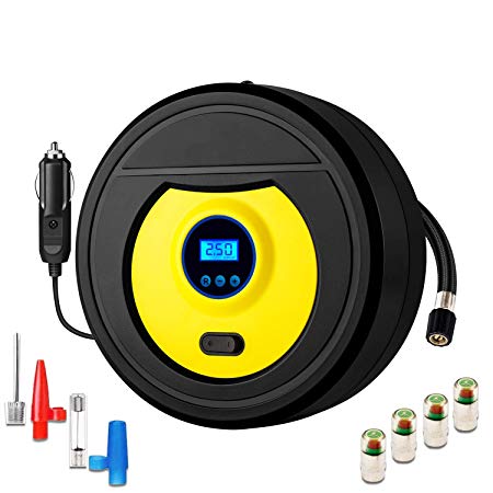 ZFLTEI Portable Air Compressor Pump, Auto Digital Tire Inflator, 12V Tire Pump   Bundle Gift  1 x Inflatable Extension Tube (39 in) 4 x self-Monitoring Cap