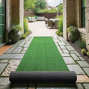 Ottomanson Artificial Grass Turf 2'7" x 6' Indoor Outdoor Faux Grass Rug with Drainage Holes, Customizable with Extra Long Size Options, Perfect for Patio Lawn Balcony Weddings Photoshoot Backdrop