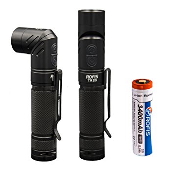 Rofis TR20 Anglelight CREE XP-L HI V3 LED 1100 Lumens USB Rechargeable Flashlight,Magnetic Adjustable-head Portable Compact Tactical LED Flashlight With 3400mAh Rechargeable Battery