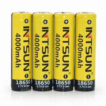 Intsun 4pcs 37V 18650 4000mah Rechargeable Li-ion Battery with PCB for LED Flashlight Headlamps search light lamp etc 4xBattery