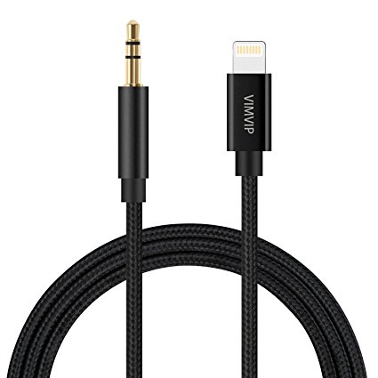 Lightning to 3.5mm Aux Audio Stereo Cable, VIMVIP Male to Male 3ft Nylon Auxiliary Audio Stereo Cable for iPhone 7 / 7 Plus to Car / Home Stereo (Black)