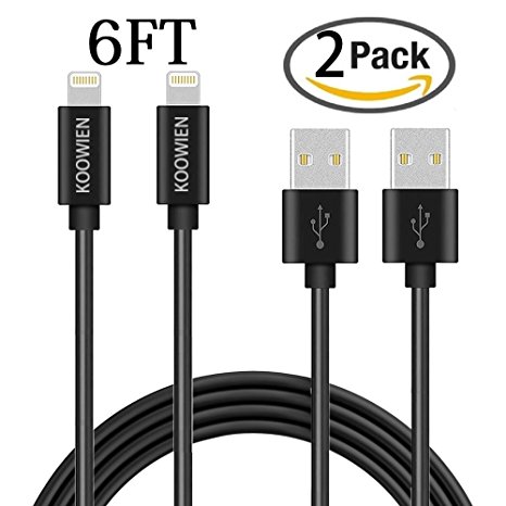 iPhone Charger, KOOWIEN 2Pack 6ft Extra Long 8pin Lightning Cable USB Charging Cord for iPhone 7/7 Plus/6s plus/6s/6 plus/6, se/5s/5c/5, iPad Air/Pro/Mini, iPod nano/touch (Black)