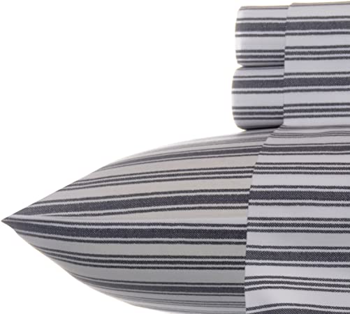 Nautica Stripe Cotton Percale Sheet Set, Twin, Colridge Charcoal