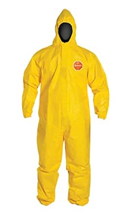 DuPont Tychem 2000 QC127S Chemical Resistant Coverall with Hood, Disposable, Elastic Cuff, Yellow, X-Large (Retail Package of 1)