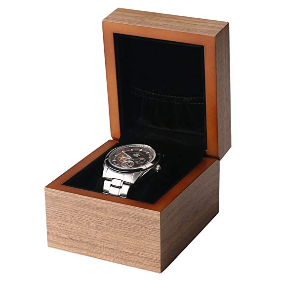 Wood Watch Box,with Ring Storage Bag Vintage Handmade Watch Box for Men/Women Watches (1 Slot)