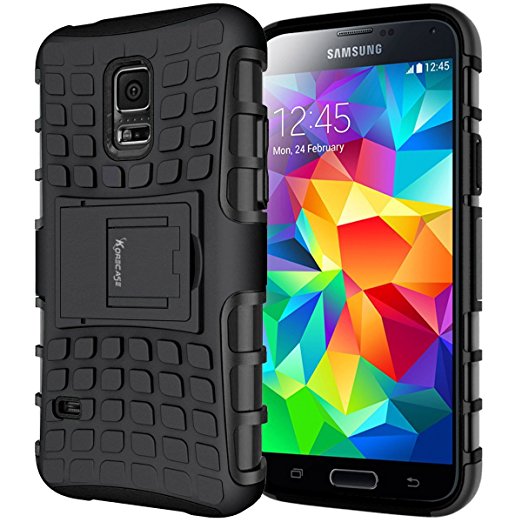 S5 Case, Galaxy s5 Case,Heavy Duty Rugged Dual Layer Shockproof Hybrid Armor Case For Samsung Galaxy S5 SV I9600 and NEO with Built-in Kickstand (Black)