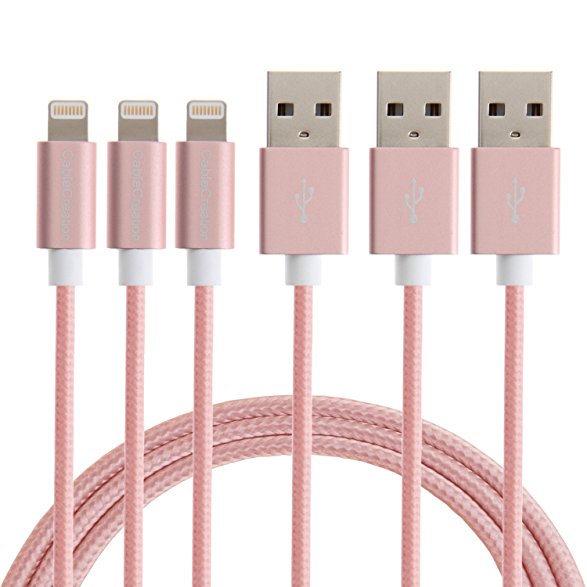 [Apple MFi Certified] CableCreation (3 Pack) Rose Gold Lightning to USB Data Sync Cable for iPhone 6S iPhone 6,iPhone 5/5S/5C, Metal Plug & Cotton Jacket, L=4ft/1.2m