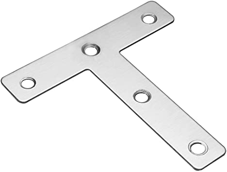 uxcell Flat T Shape Repair Mending Plate, 80mmx80mm, Stainless Steel Joining Bracket Support Brace, Pack of 15