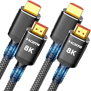 Snowkids 8K HDMI Cable 2.1 15FT 2-Pack, 48Gbps 8K & 4K Ultra High Speed Cord (8K@60Hz 7680x4320, 4K@120Hz) eARC HDR10 HDCP 2.2 & 2.3 3D, Compatible for PS5/PS4/X-Box/Roku TV (Black)