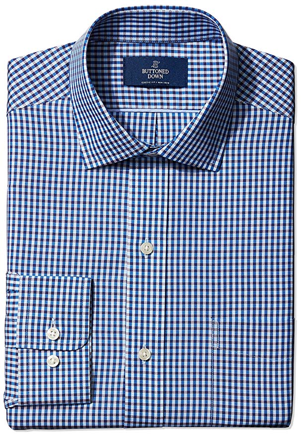 Amazon Brand - BUTTONED DOWN Men's Classic Fit Gingham Dress Shirt, Supima Cotton Non-Iron