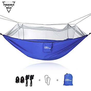 Forbidden Road Camping Hammock Single & Double Mosquito Net Hammock Capacity 330lbs Lightweight Portable 0.73lbs for Outdoor Hiking Backpacking Travel Backyard Ropes Carabiners Included - Green Blue