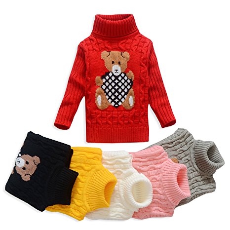 TUTUYU Kids Bear Turtleneck Sweater Boys Girls Knit Sweater for Christmas