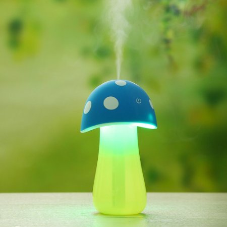 RipaFire® 200ml Unique Beautiful Mushroom Mini USB Humidifier Purifier with LED Light for Office Home Car travel (Blue)