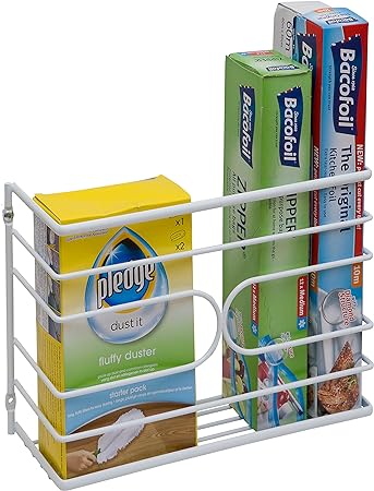 Amtido Wall or Door Mount Kitchen Wrap Box Organiser - for Cling Film, Aluminium Foil or Other Kitchen Utensils - White