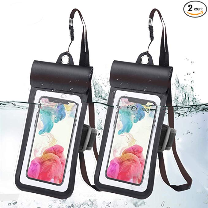 QBStrong Floating Waterproof Phone Pouch with Armband Universal IPX8 with Double Seal Sensitive TPU Touch Screen for iPhone X, 8,8P,7,7P,6S 6,6S P, Galaxy S8/S8 Plus up to 6.0" (Black)